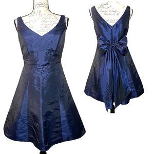 David’s bridal Sleeveless V-neck Tie Back Satin Mini Dress Navy Blue Size 8